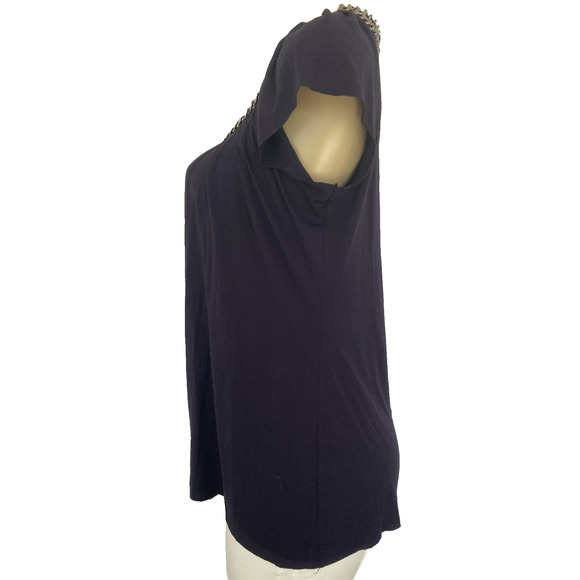 3.1 Phillip Lim Top Blouse Navy Blue Chain Neck Short Sleeve Relaxed Fit Scoop L - Picture 7 of 8